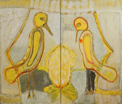 Benoit Delhomme - Birds because i could not paint persons anymore - The couple’s separation, 2 panels 195 x 228 cm, Oil on canvas