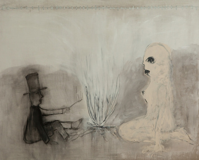 Benoit Delhomme - The Imaginary Friends - The pioneer 's imaginary wife, 162 x130 cm, Arcylics and oil on canvas