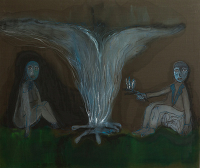 Benoit Delhomme - The Pilgrims And The New Territories - Around the fire, 165 x 139 cm, Oil on canvas